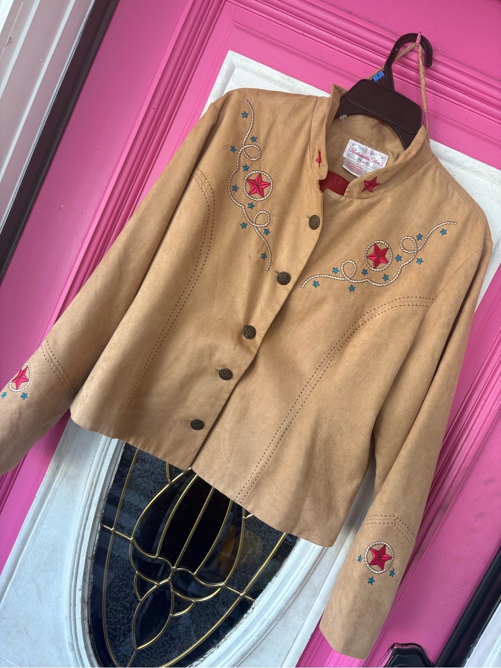 VINTAGE Panhandle Slim Tan Suede Western Star Embroidered Jacket fall